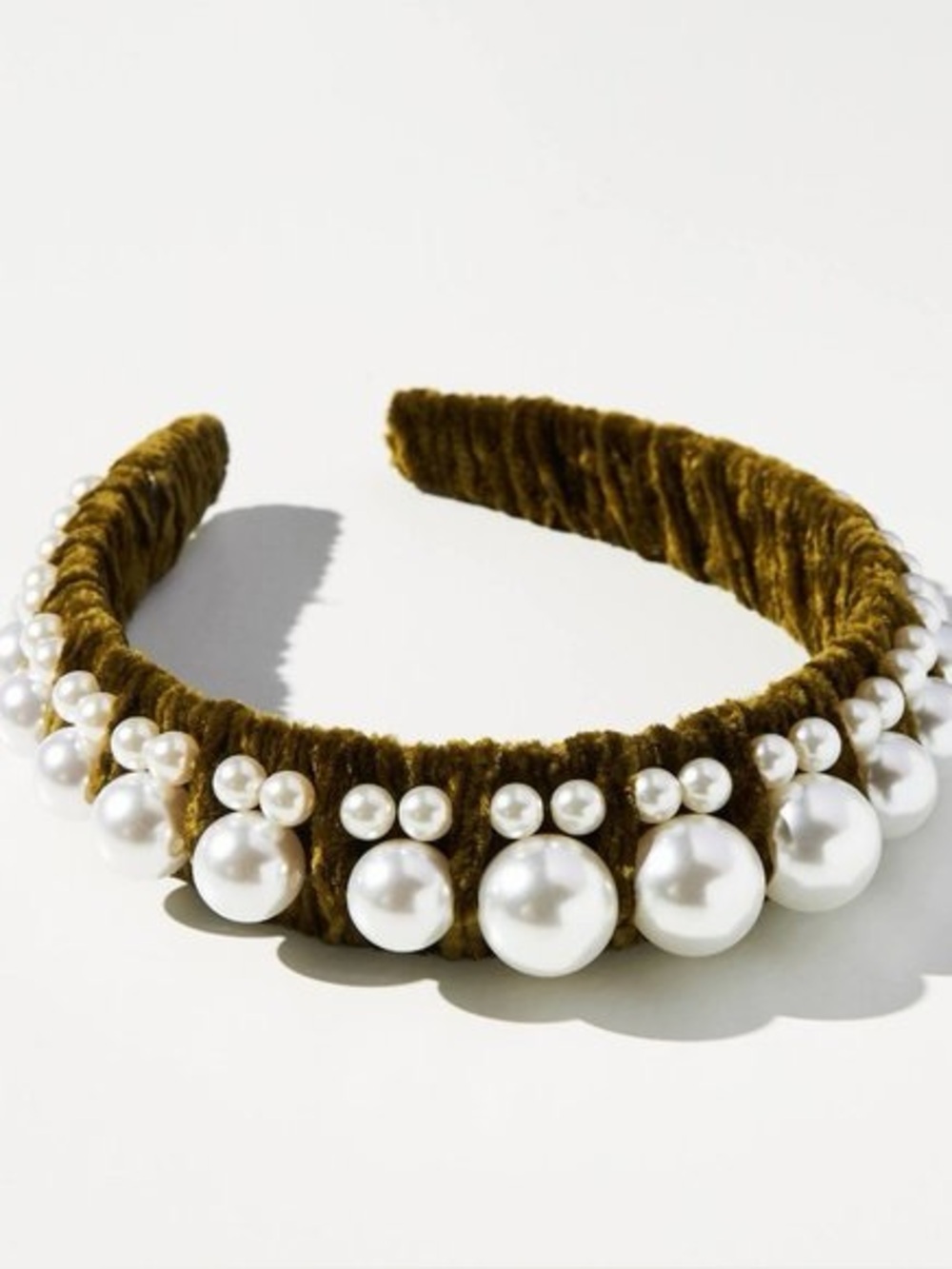 Anthropologie green velvet headband with pearls